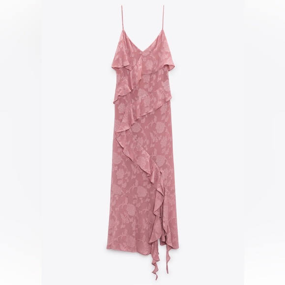 Zara Dresses & Skirts - ZARA BLOGGERS FAV RUFFLED JACQUARD DRESS MARSALA